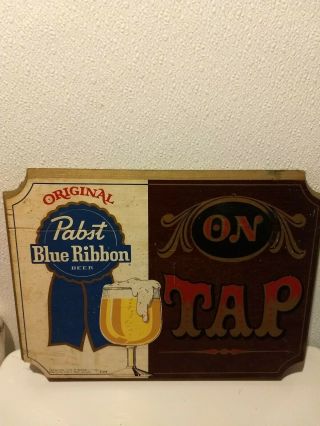 Vintage Pabst Blue Ribbon Beer Sign On Tap Wooden Pbr Bar Man Cave Bar Keg