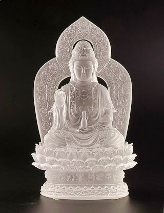 White Art Color Glass Pate - De - Verre Sit Kwanyin Buddha Holds Vase Crystal Statue
