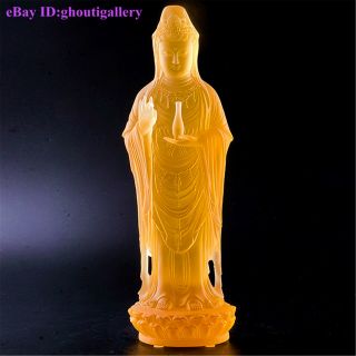 Amber Color Stand Kwan - Yin With Vase In Hand Art Glass Crystal Sculpture Statue