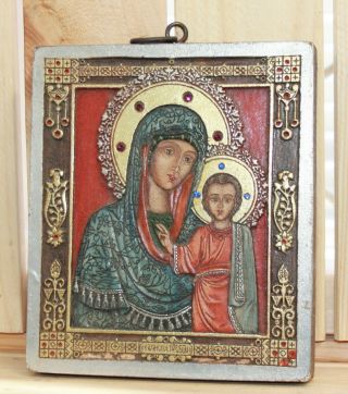 Religious Hand Made Icon Virgin Mary Jesus Christ
