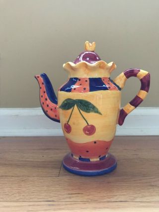 Bella Casa by Ganz Tea Pot w 4 cups/saucers - cherry pattern 2