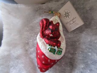 Christopher Radko 1999 " Little Chipper " Blown Glass Ornament Charity Squirrel