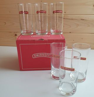 Set Of 6 X Smirnoff Vodka Tall Spirit Mixer Glasses Glass Tumbler Official 27cl