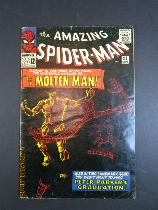 The Spider - Man 28 - 1st Molten Man - Marvel Comics Silver Age Issue G/vg