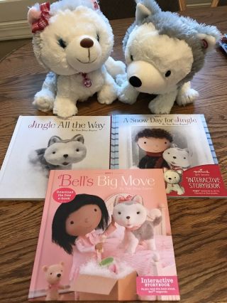 Hallmark " Jingle " & " Bell " Interactive Story Buddies Dogs With 3 Books
