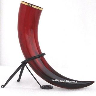 Antique Collectible All Natural Blood Moon Drinking Horn Red & Black With Stand,
