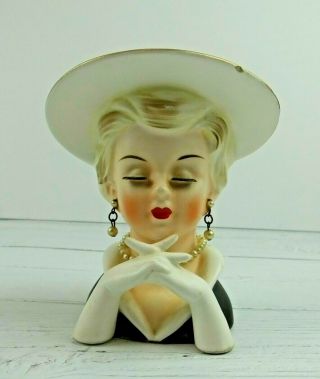 Vintage Rubens 494 Blonde Lady Head Vase Pearl Necklace Earrings 4.  5”