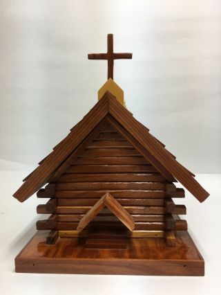 Wooden Church Model Hand Made Miniature Log Cabin School Village