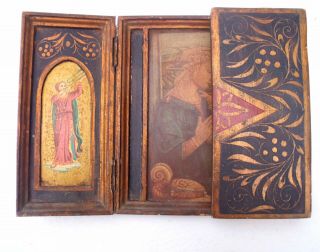 French Triptych Icon Altar Religious Madonna & Child Orthodox Early 19th Century