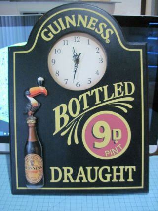 Guinness Bottled Draught Beer Wall Clock Bar Sign Raised Toucan 18 " X 13”