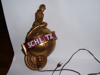 Vintage Lighted Schlitz Beer Lady Globe Bar Lamp Light Wow