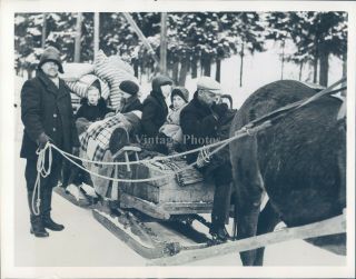 1940 Press Photo Children Ww2 Era Finland Horse Drawn Sleigh Finnish Animal 7x9