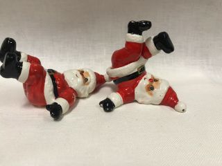 2 Vintage Fitz And Floyd 1976 Japan Tumbling Santa Claus Christmas Figurines
