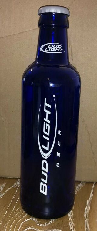 Extra Large Bud Light Cobalt Blue Glass Beer Bottle With Cap Giant Size 14.  75”