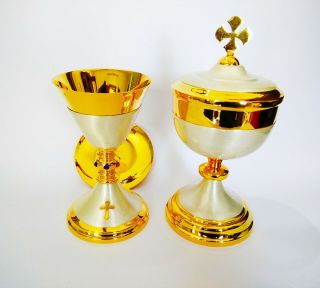 Chalice With Paten & Ciborium Set Brass Gold Plated Holy Religious Gift Usgyb15