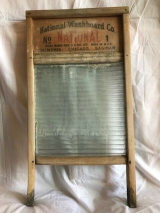 Vtg National Washboard Co.  No 1 Washboard.  Glass In Wooden Frame.