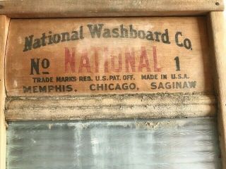 Vtg National Washboard co.  no 1 Washboard.  Glass in wooden frame. 2