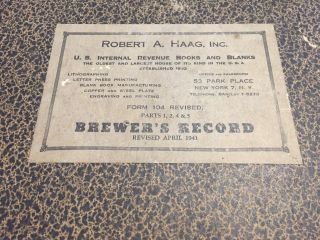 Neuweiler Brewery Record Of Fermented Liquors Records Book 10/1947 Thru 10/1948