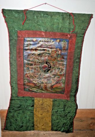 Painted Tibetan Chinese Nepal Thangka Tapestry Panel Scroll Signed 1