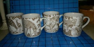 Set Of 4 Shafford Wild Habitat Cups Mugs Cheetah,  Zebra,  Giraffe,  Lion