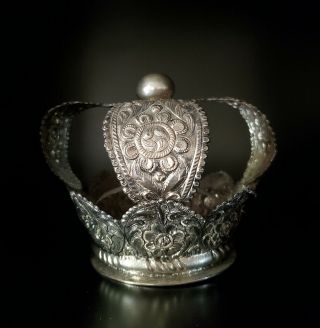 Mid - 19th C Spanish Colonial Silver Santos Crown Cage Doll Couronne Vierge