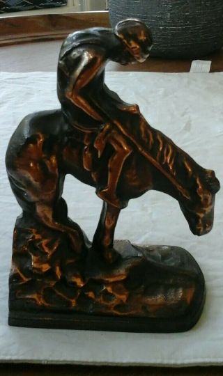 Antique Vintage Bronze End Of The Trail Bookend Highly Detailed Horse