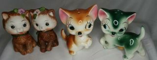 2 Pairs Vintage Anthropomorphic Kitty Salt And Pepper Shakers Japan Retro