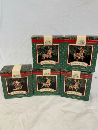 Hallmark Keepsake Ornaments 1992 Santa And His Reindeer Complete Set Of 5