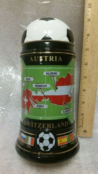 King Limited Edition German Beer Stein Soccer Austria Switzerland 8 5/8 " Tall