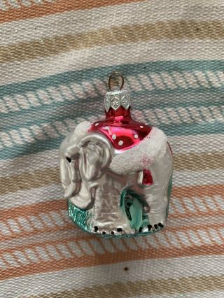 Vintage Christopher Radko Glass Silver Circus Elephant Christmas Ornament Poland