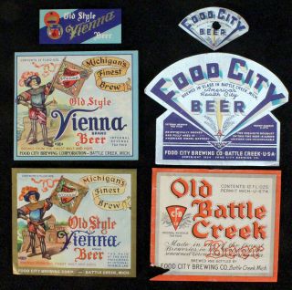 4 Food City Irtp Beer Labels,  Neck Label Battle Creek Michigan Mich Mi Old Vienna