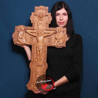 Jesus On The Cross Large Wood Orthodox Religious Carved Crucifix (32 " X 20 ")
