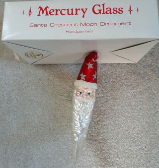 Dept 56 Mercury Glass Large Santa Crescent Moon Christmas Ornament