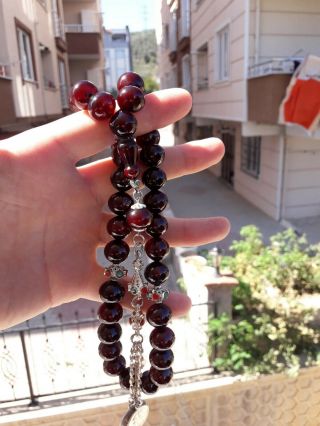 Cherry Islamic Tasbeh Faturan Islamic Prayer Beads Bakelite Amber Silver Tassel