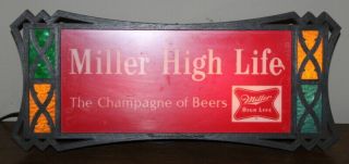 Vintage Miller High Life Beer Bar Stained Glass Looking Light Up Sign