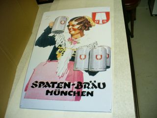 Spaten Brau Munchen Vintage Beer Tin Metal Sign 15.  5 " X 23.  5 "