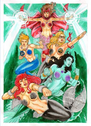 Marvel Mermaid 11x17 " Sexy Color Pinup Art Page By Ed Silva