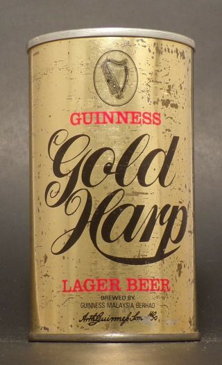 Guinness Gold Harp Straight Steel Tab Top Beer Can From Malaysia