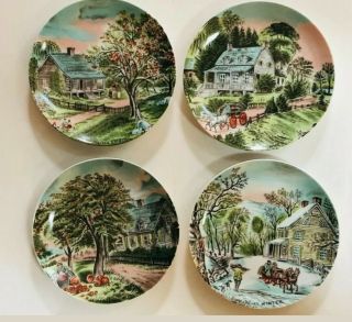 Vtg Currier And Ives The Four Seasons Decorative Plates 6.  5” Vintage Dish Japan
