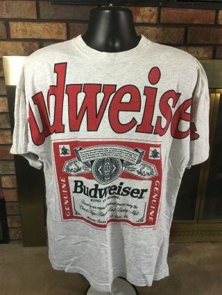 Vintage 90s Budweiser Beer Bud Light Crewneck T Shirt Mens Size Xl Spellout Gray