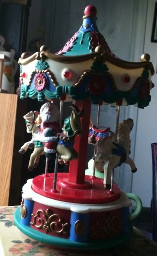 Christmas Electric Animated Carrousel Horses Plays Carols Santa Riding Reindeer