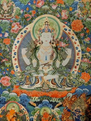 Rare Large Chinese Buddhism Tibetan Thangka Art On Gold Silk Tapestry