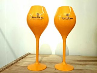 2x Orange Veuve Clicquot Champagne Glasses