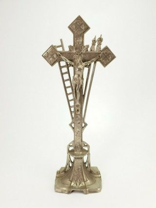 French Antique Art Nouveau Standing Altar Crucifix Jesus Christ Religious E/0374