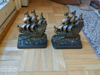 Antique Pirate Ship Bookends By Philadelphia Mfg.  Co.  -