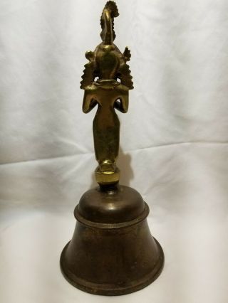Large Antique Bronze Temple Bell With Hindu Deity Handle - late 19th century 3