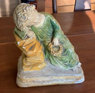 Religious Plaster Statue Antique Child Sleeping On A Stack Of Books 1894
