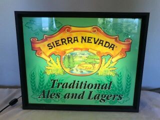 Vintage 19x15” Sierra Nevada Ales And Lager Beer Lighted Sign Bar Adverting Box