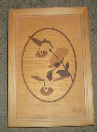 Hudson River Marquetry Inlay “hummingbird " Wood Picture By Jeffrey Nelson
