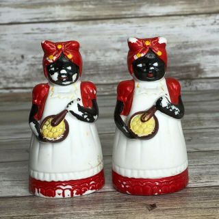 Vintage Black Americana Mammy Cooking Salt And Pepper Shakers